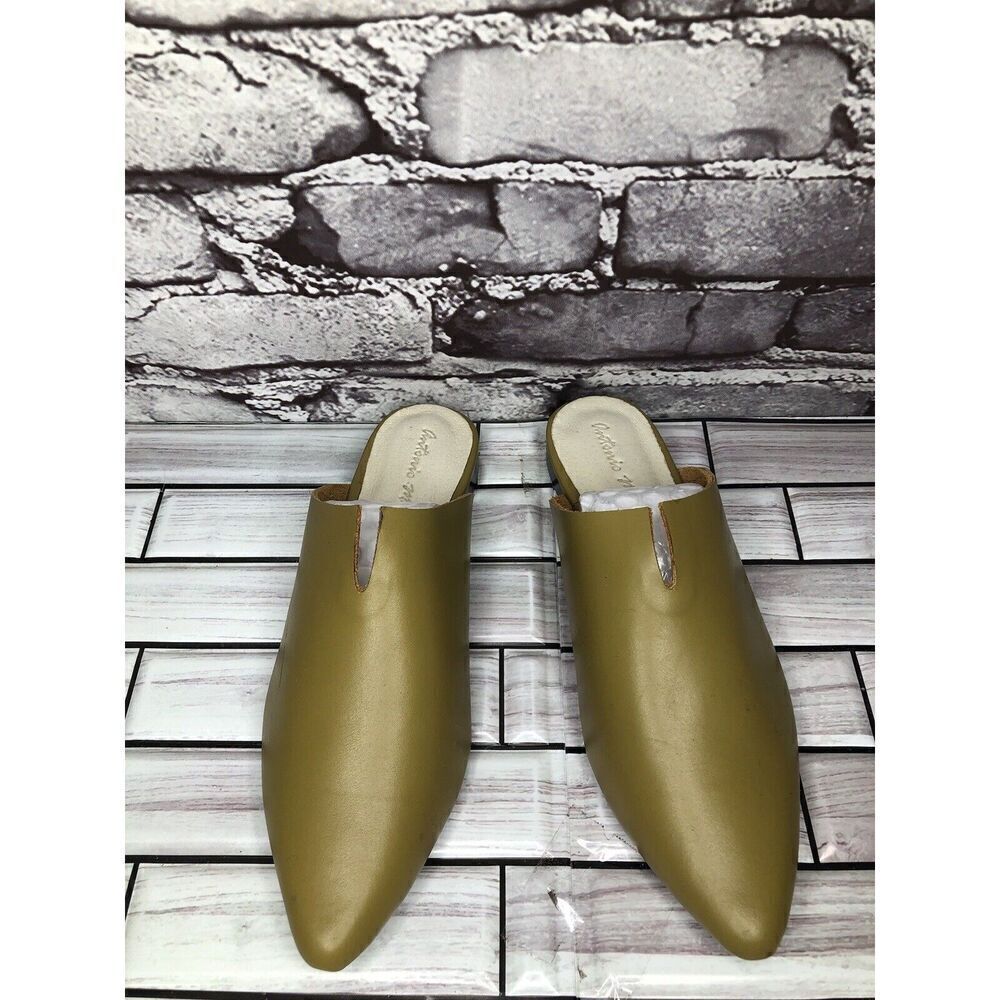Antonio Miguel Mango Green Leather Center Cut Mules Flats Women Sz 5M US/35EU - Picture 4 of 16